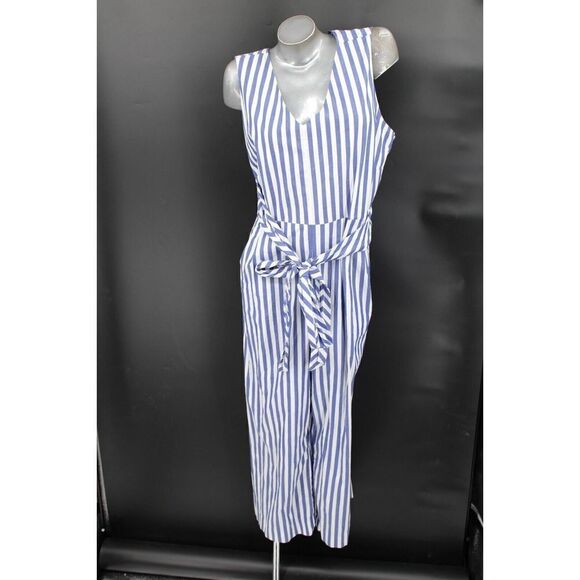 J CREW BLUE/WHITE STRIPED CAPRI ROMPER PLUS SIZE 24 V-NECK SLEEVELESS - Picture 1 of 10